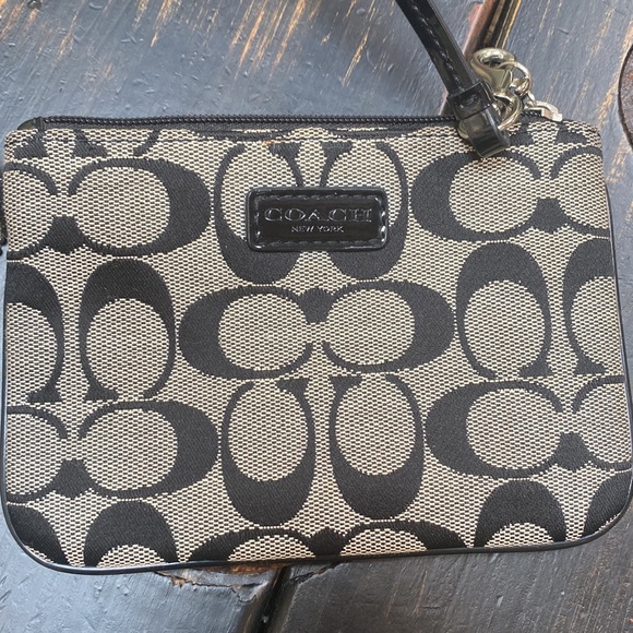 Coach Small Signature Print Wristlet with Patent Leather Trim & Accents - Picture 3 of 8